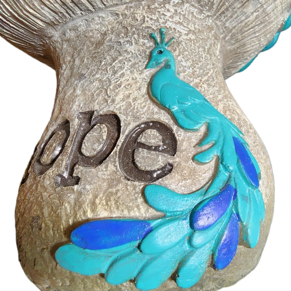 Jeweled "Hope" Turquoise Peacock Resin Mushroom Knickknack Decor 7.5"X5"X4"‎ - Picture 7 of 11